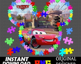 Cars, rayo McQueen, autismo, rayo McQueen png, sublimación, cumpleaños del auto, clipart del auto, camisa del niño del auto, cruz del auto, cricut, imprimible
