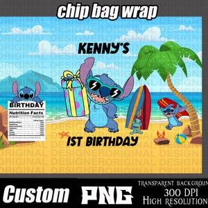 stitch chip bag png, stitch custom png, stitch birthday party download, stitch printable, stitch sublimation, stitch Birthday, personalized