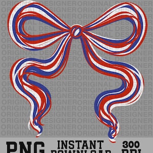 May include: A digital graphic of a bow with red, white, and blue stripes, reminiscent of a patriotic theme. The image includes the text "PNG", "INSTANT DOWNLOAD", and "300 DPI".