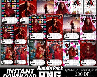 descendants red Valentines Day printable kid card Bundle, descendants red Valentines school printable cards, descendants sublimation, cricut
