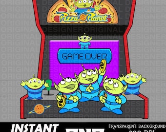 Descarga digital de Pizza Planet, PNG, Alien, camiseta de Toy Story, diseño de camiseta arcade, imágenes prediseñadas de Pizza Planet, sublimación de Pizza Planet