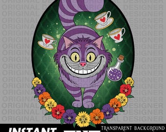 Alice in wonderland cheshire cat png, We're all mad here, cheshire Cat shirt design, cheshire cat sublimation, cheshire cat cricut download
