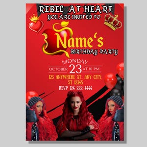 rote Geburtstagseinladung für Nachkommen, rote Party-Gewohnheit, Rebel at Heart Geburtstagseinladung, personalisierte Nachkommen-Geburtstagskarte
