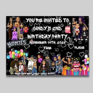 Lil Homies, mijos birthday invitation, Lil Homies Birthday party video, Chicana Birthday, Chicano, cholo, vatos, 90s, Chola, glowing hearts