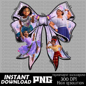 May include: A digital PNG graphic featuring four animated characters from a movie, set against a large, light purple bow. The characters are in various poses, with the text "INSTANT DOWNLOAD PNG" at the bottom. The image is labeled as having a transparent background and 300 DPI.