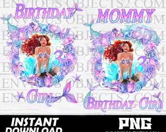 Little Mermaid, Black Mermaid png, Black Mermaid Birthday, Black girl mermaid shirt, Custom, Cricut, sublimation, Princess Birthday girl 3rd