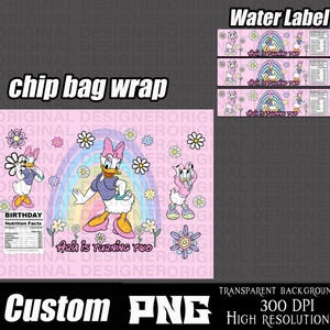 daisy duck birthday girl digital png, daisy chip bag wrap pastel, Cricut, birthday girl sublimation water bottle, birthday girl custom png