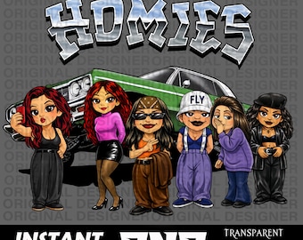 lil homies png, chibi png, Chicano png, lowrider png, chicana png, Chola, cut file, homies sublimation, cricut, 90s png, lil homies clipart