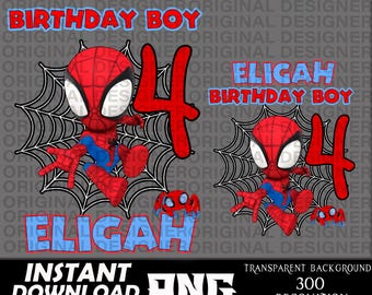 benutzerdefinierte Kinder niedlichen Spinnenmann Geburtstag png, Kinder Spinnenmann PNG, personalisierte Spider Man, Jungen-Shirts, Cricut, Spider Man Sublimationsdesign