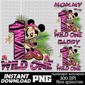 Niestandardowe pobieranie 1. urodzin png, projekt koszulki Minnie Safari, sublimacja Safari, cricut, Safari do wydrukowania urodziny, clipart Minnie Safari