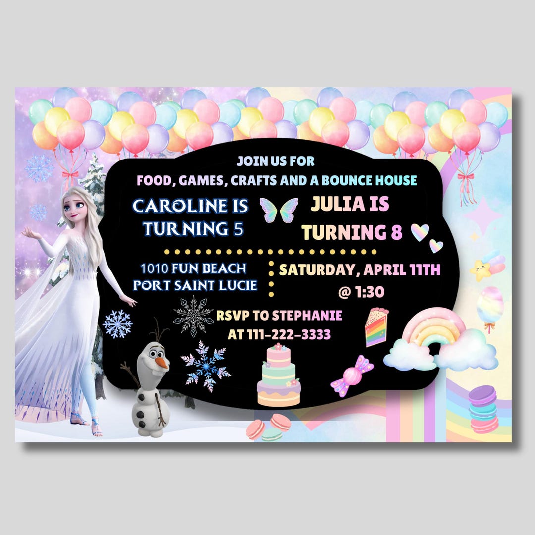 Pastel Custom Split Invitation Png, Custom Frozen Elsa Invitation ...