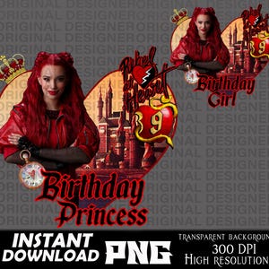 descendants red birthday girl 9th, descendant red png, rebel heart, descendant red birthday sublimation, cricut, birthday girl 9th printable