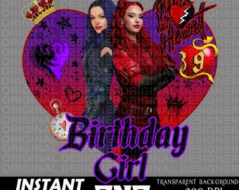 descendants red mal birthday girl 9th, descendant red png, rebel heart, descendant red birthday sublimation, cricut, birthday girl printable