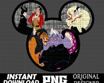 villains group png, maleficent Ursula jafar cruella gaston, cut file, villains group sublimation, villains group printable download design