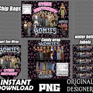 Lil Homies, Homies png, Lil Homies Birthday party bundle, Chicana Birthday, Chip Bags, étiquettes de bouteilles d’eau, emballages de bonbons, Chola Birthday png
