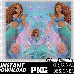 Black little Mermaid skinny tumbler png, Black Girl Magic, Black little mermaid tumbler design, black Princess, sublimation, black ariel png