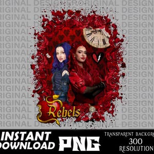 descendants red and mal, descendants red chloe png, rebel heart png, descendants red and mal sublimation, cricut, mal shirts, descendant mal