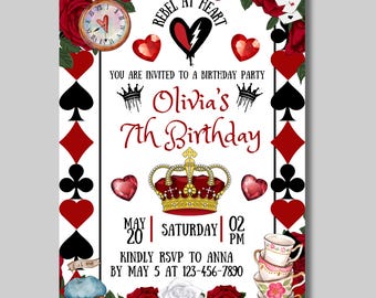 Invitación de cumpleaños personalizada de Descendiente Rojo, fiesta personalizada de Descendiente Rojo, invitación de cumpleaños de Rebelde de Corazón, cumpleaños personalizado de Descendiente