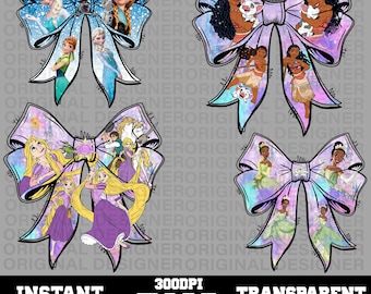 Princesses Bow PNG bundle, Princess doodle Bow PNG, princess group sublimation, princess group clipart png, princesses printable cricut bow
