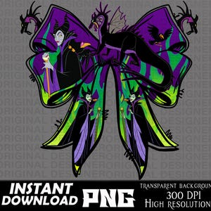 May include: A digital graphic featuring a bow design with a purple and green color scheme. The bow showcases illustrations of a dragon, ravens, and a character in a black cloak. The text "INSTANT DOWNLOAD PNG" is at the bottom.