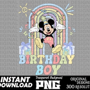 birthday boy mickey mouse printable sublimation png, mickey mouse pastel, cut files, Cricut, birthday boy sublimation, mickey mouse shirt