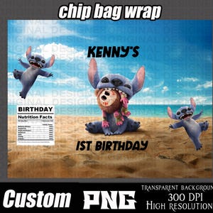 stitch chip bag png, stitch custom png, stitch birthday party download, stitch printable, stitch sublimation, stitch Birthday, personalized