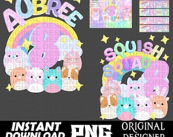 Aangepaste verjaardag meisje png, squishy verjaardagsshirt voor meisjes, regenboog leuke verjaardag, gepersonaliseerde verjaardag, zakdoek wrap, wateretiket, marshmallow