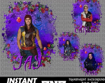descendants jay carlos mal evie bundle, descendants group png, descendants jay carlos mal sublimation, cricut, mal shirts, descendants boy