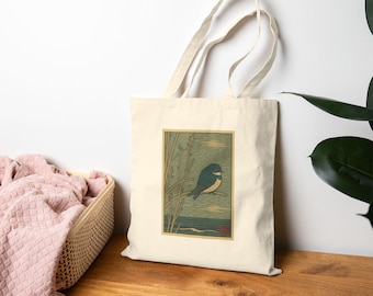 Japanese Bird Print Cotton Canvas Tote Bag: Stylish Everyday Accessory