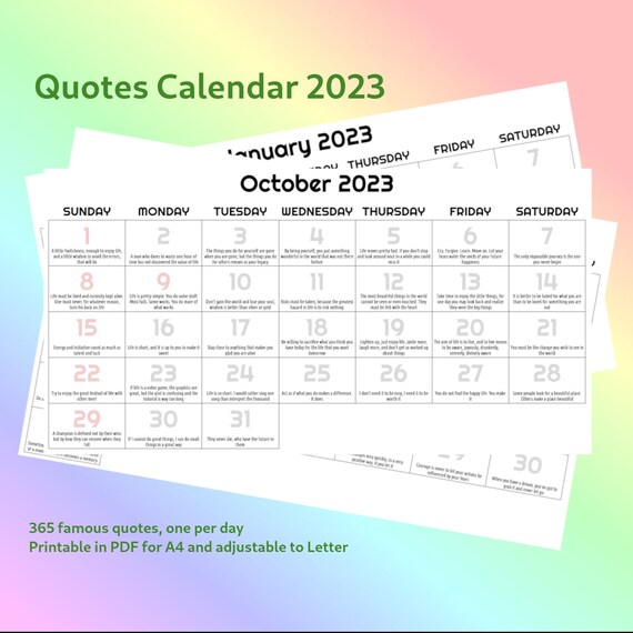 Quotes Calendar 2023 Printable Calendar 2023 Calendar PDF Etsy