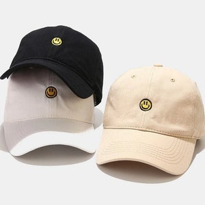 100% Organic Cotton Cap, Mens Womens Baseball Cap, Minimalist Vintage Smiley Cap, New Era Snapback Cap, High Quality