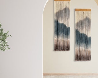 Mountain Macrame Wall Hanging| Dip Dyed Ombre Fiber Art| Colored Macrame| Boho Tapestry Wall Decor| Fabric Wall Decoration| Set of Two