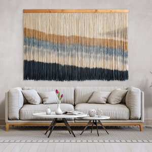 Minimal Colored Macrame Wall Hanging, Large Boho Wall Decor, Dyed Tapestry, Farmhouse Decor, Dip Dyed Fiber Art