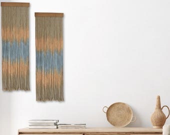 Macrame Wall Hanging Gray, Colored Macrame, Dip Dyed Fiber Art, Tapestry Wall Hanging, Fabric Wall Art, Modern Boho Wall Decor, Set of Two