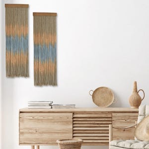 Dip Dye Fiber Art Wall Hangings, Macrame Wall Art, Colored Macrame, Dyed Yarn Tapestry, Bedroom Boho Wall Decor, Gray Macrame, Set of Two