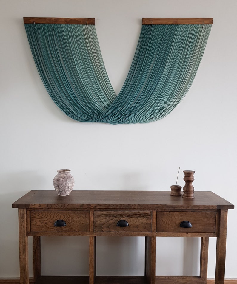 Colored Macrame Wall Hanging with Solid Wooden Board Suspension