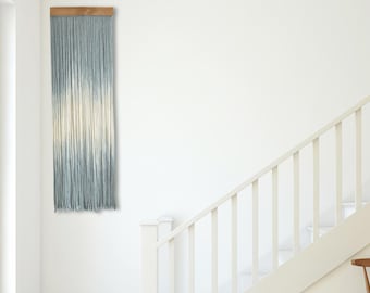 Ombre Macrame Wall Hanging: Brown to White Dip Dye, Birch Wood
