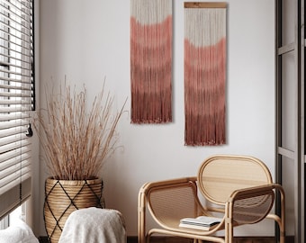 Two Dip Dyed Macrame Wall Hangings, Fiber Art Wall Decor, Colored Macrame, Yarn Tapestry Wall Decoration, Boho Macrame Wall Art, Set of Two