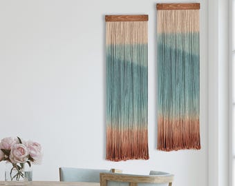 Mountain Macrame Wall Hanging, Dip Dyed Fiber Art, Multicolor Macramé, Modern Boho Wall Decor, Entryway Decor, Yarn Tapestry, Set of Two
