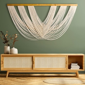 Macrame Wall Hanging Large – Handmade Yarn Tapestry for Living Room or Bedroom, Boho Wall Decor, Above Bed Art, Neutral Fiber Wall Accent
