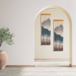 Mountain Macrame Wall Hanging Set: Dip Dyed Ombre Fiber Art