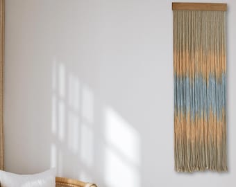 Gray Macrame Wall Hanging, Colored Macrame, Dip Dyed Fiber Art, Tapestry Wall Hanging, Yarn Wall Art, Modern Boho Wall Decor, Orange Macrame
