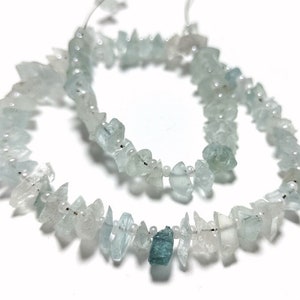 Natural Aquamarine Chip Beads: 9.5&quot; Strand, 1X5-4X7 mm