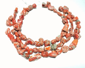 Italian Red Coral Beads: Raw Tumble Shape, 9-Inch Strand