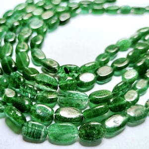 Green Aventurine Beads: 7-12mm Smooth Oval Strand