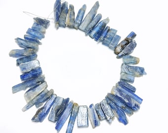 Natural Blue Kyanite Beads, Raw Stick 10 Inch Strand, Gemstone for Jewelry Making