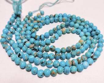 Natural Blue Turquoise Beads: 5mm Round Gemstone Strand