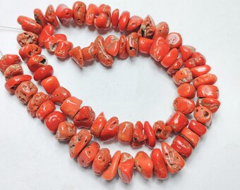 Natural Italian Red Coral Beads, Tumble Nugget 15.5 Inch Strand, Gemstone for Jewelry Making
