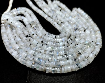 Rainbow Moonstone Beads: 5mm White Tyre Wheel, 17" Strand