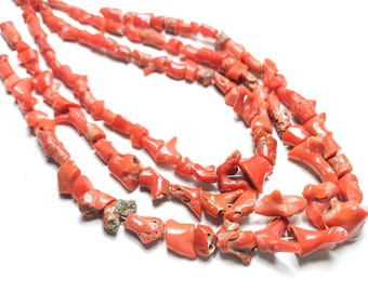 Natural Italian Red Coral Beads, Tumble Nugget Gemstone 10 Inch Strand for Jewelry Making